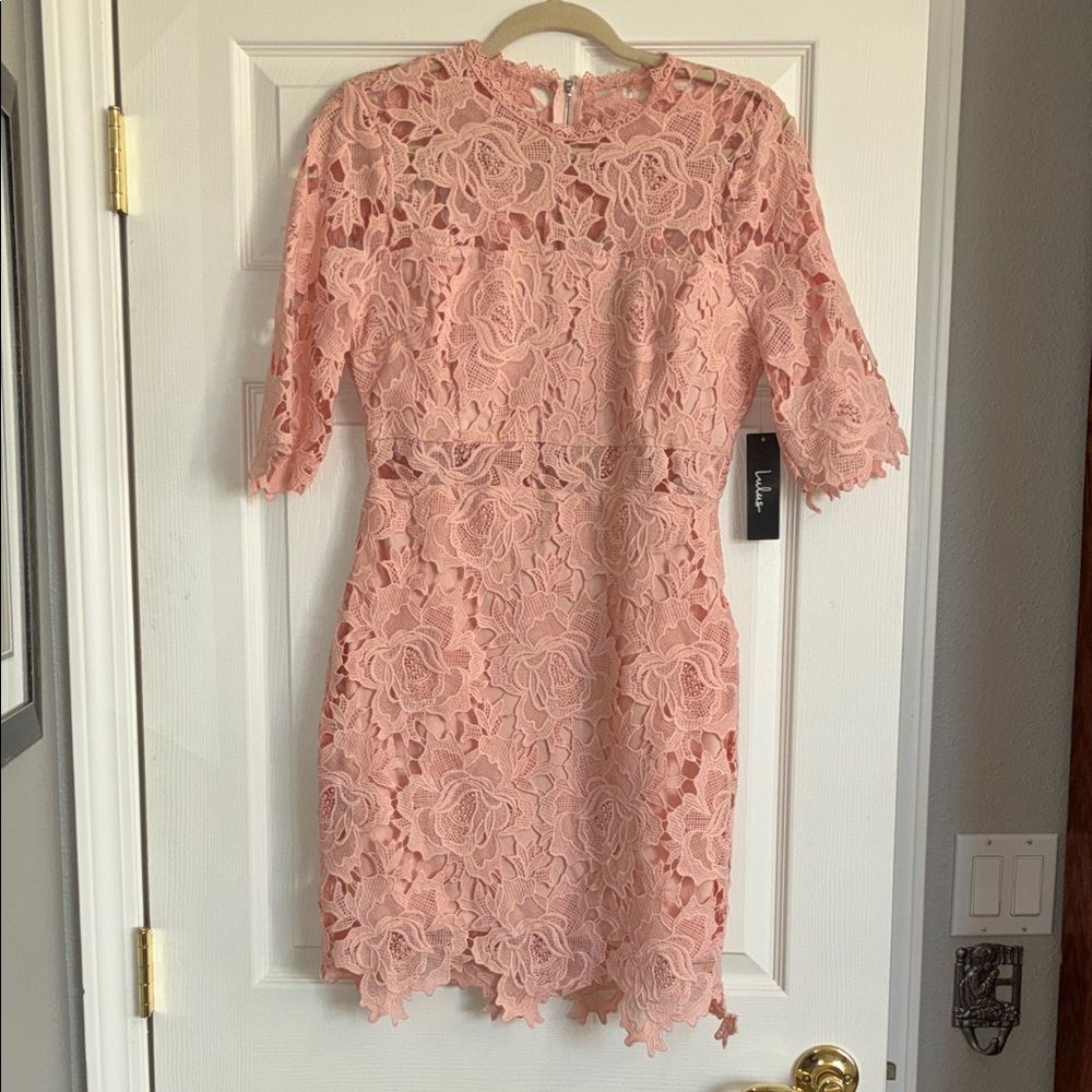 Lulu's Pink Lace Mini Dress
